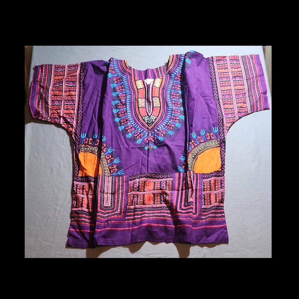 Wonder Wear Dashiki Shirt Small Multi-Color Cotton African Print